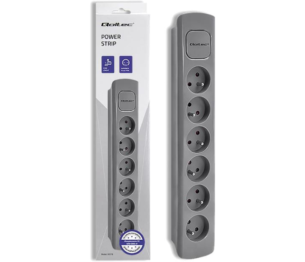 QOLTEC Listwa zasilająca - 6 gniazd, 1.8m, szara 50277 - 1122537 - zdjęcie 2